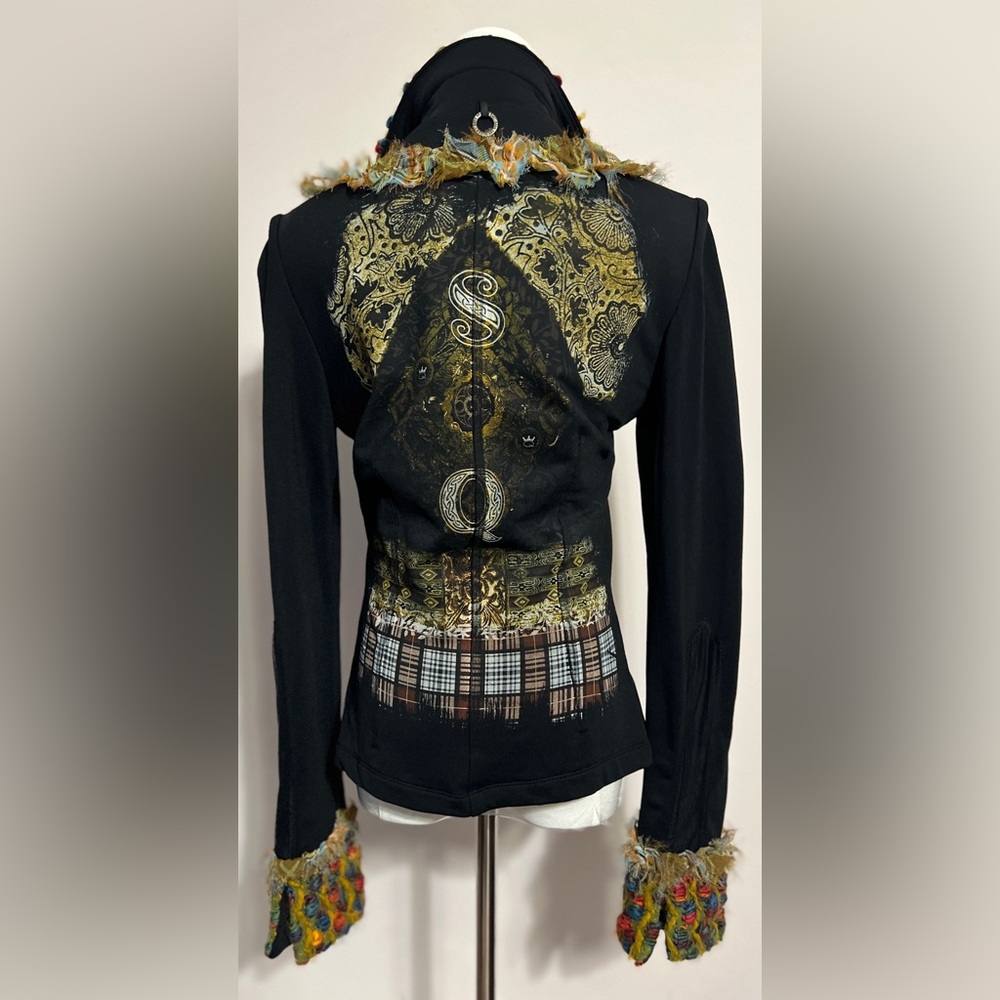 Save The Queen Black Jacket with Multicolor Fringe Trim - Picture 2 of 4